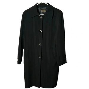 Novelti  coat,women large  PTP 21” black,front snap,shirt collar,career,classy